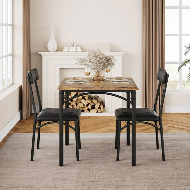Yartaka 3-Piece Dining Room Wooden Kitchen Table and Cushion Chair Sets
