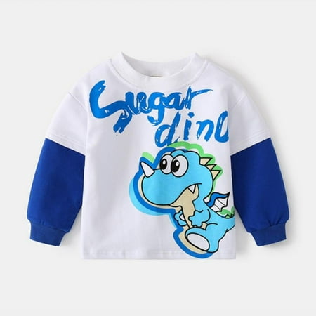 

Children s Fake Two-piece Sweatshirt Printed Dinosaur Top Bottoming Shirt