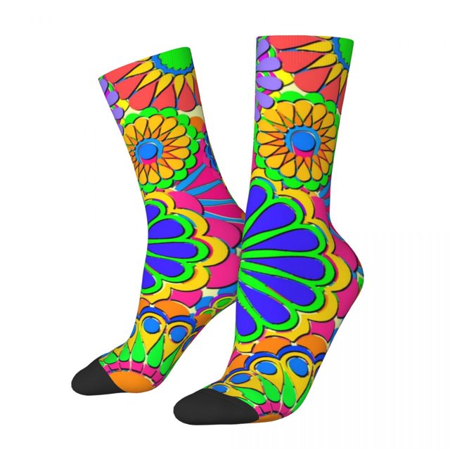 Colorful Flower Power Stockings Women Bright Hippy Style Socks Soft Trendy Socks Autumn Outdoor Anti Sweat Custom Socks Gift 1 One Size