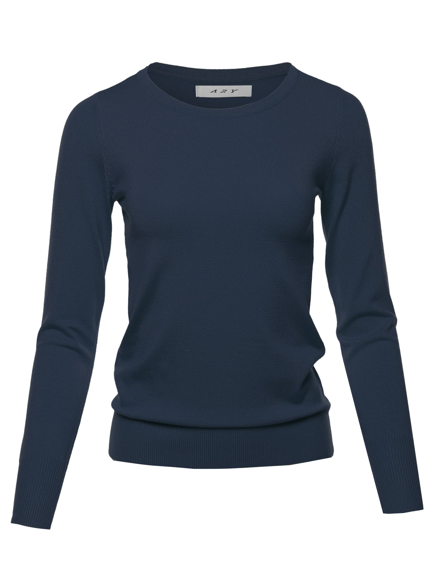 A2y Women S Fitted Crew Neck Long Sleeve Pullover Classic Sweater Navy S