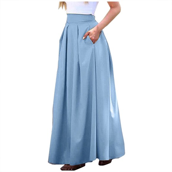 RKSTN Skirts for Women2024 Fashion Spring Summer Belt Zipper High Waist Solid Color Maxi Skirt Retro Pleated A-Line Flowy Long Skirt