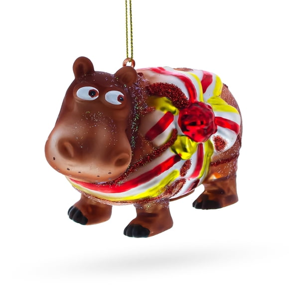 Adorno Navideño De Vidrio Soplado Hipopótamo