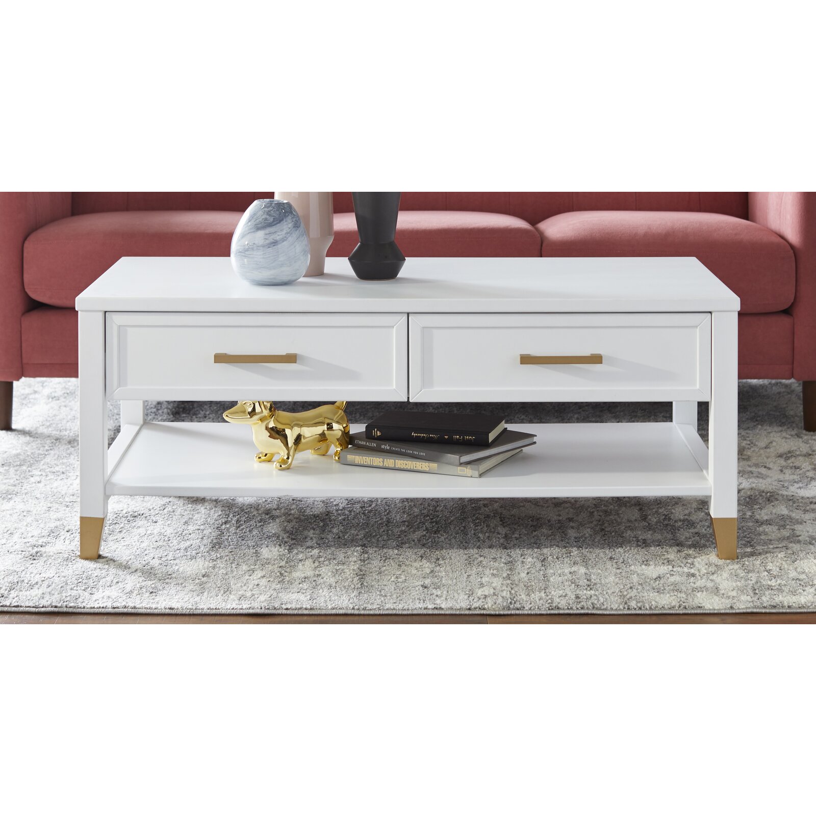 Ria Coffee Table with Storage, Crafted of MDF with solid pine legs