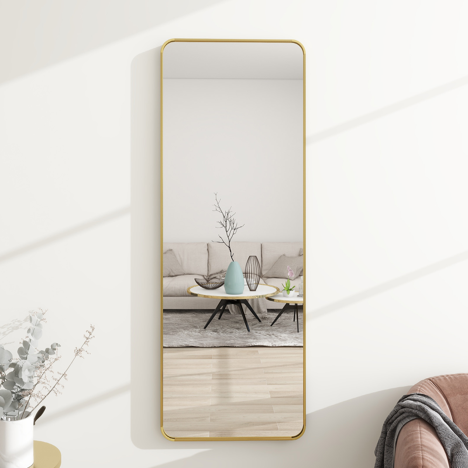BEAUTYPEAK 21x64 Full Length Mirror Rectangle Safe Standing Floor Mirror,Gold - image 3 of 6