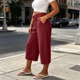 thumbnail image 5 of SwiftWear Women's Cotton Drawstring Capri Pants High Waisted Wide Leg Loose Fit Casual Summer Trousers with Side Pockets Elastic Back Waist for Beach Daily​, 5 of 8