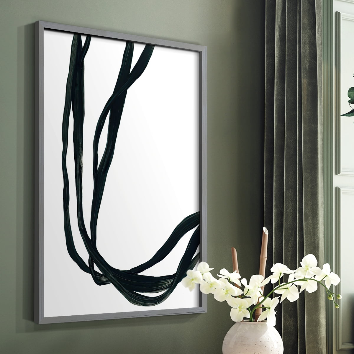 Onyx Ribbon II in Gray Solid Wood 11 x 14 Framed Print
