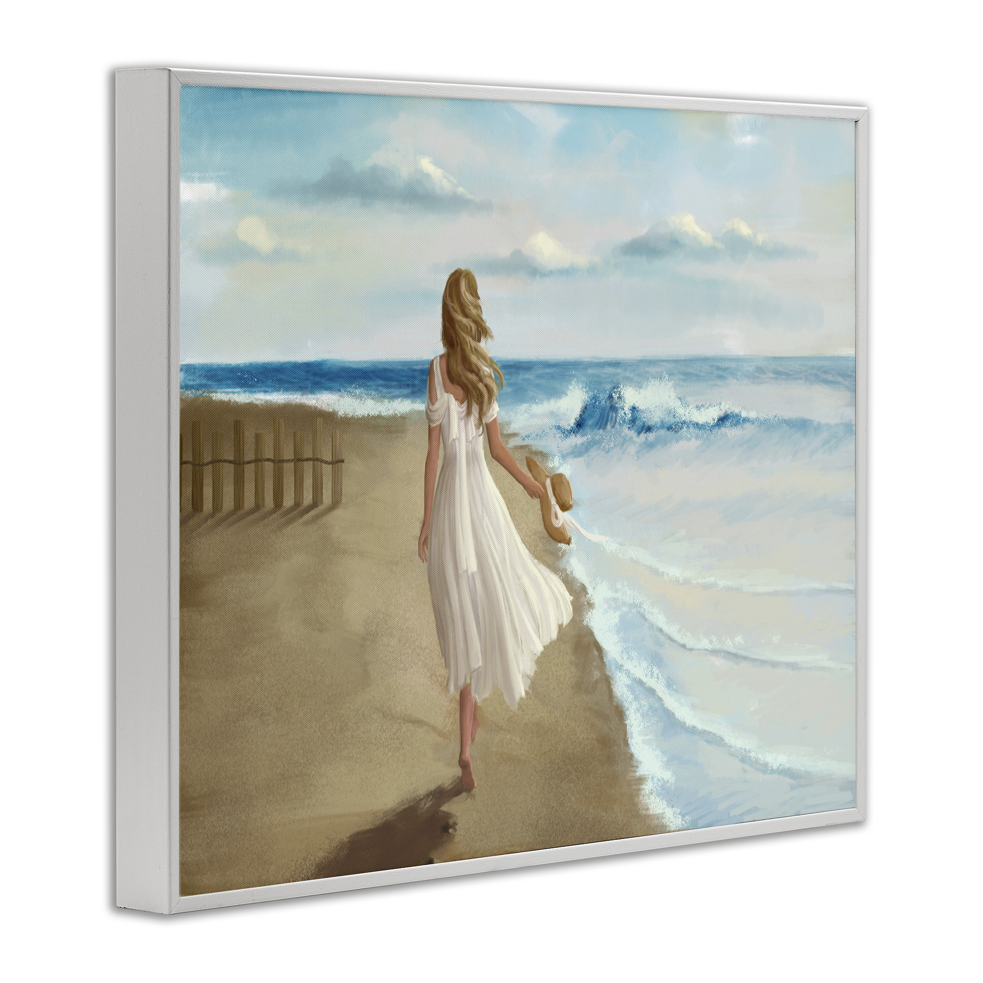 Stupell Industries Walk On The Beach Painting Nature Painting White Framed Art Print Wall Art, 14 x 11