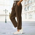 thumbnail image 6 of SYMOID Womens Cotton Spandex Loose Straight Leg Casual Pants - Elastic Waist Drawstring Side Pockets Cuffed Hems - Brown - Soft Breathable Stretchy Everyday Wear,Size XL, 6 of 6