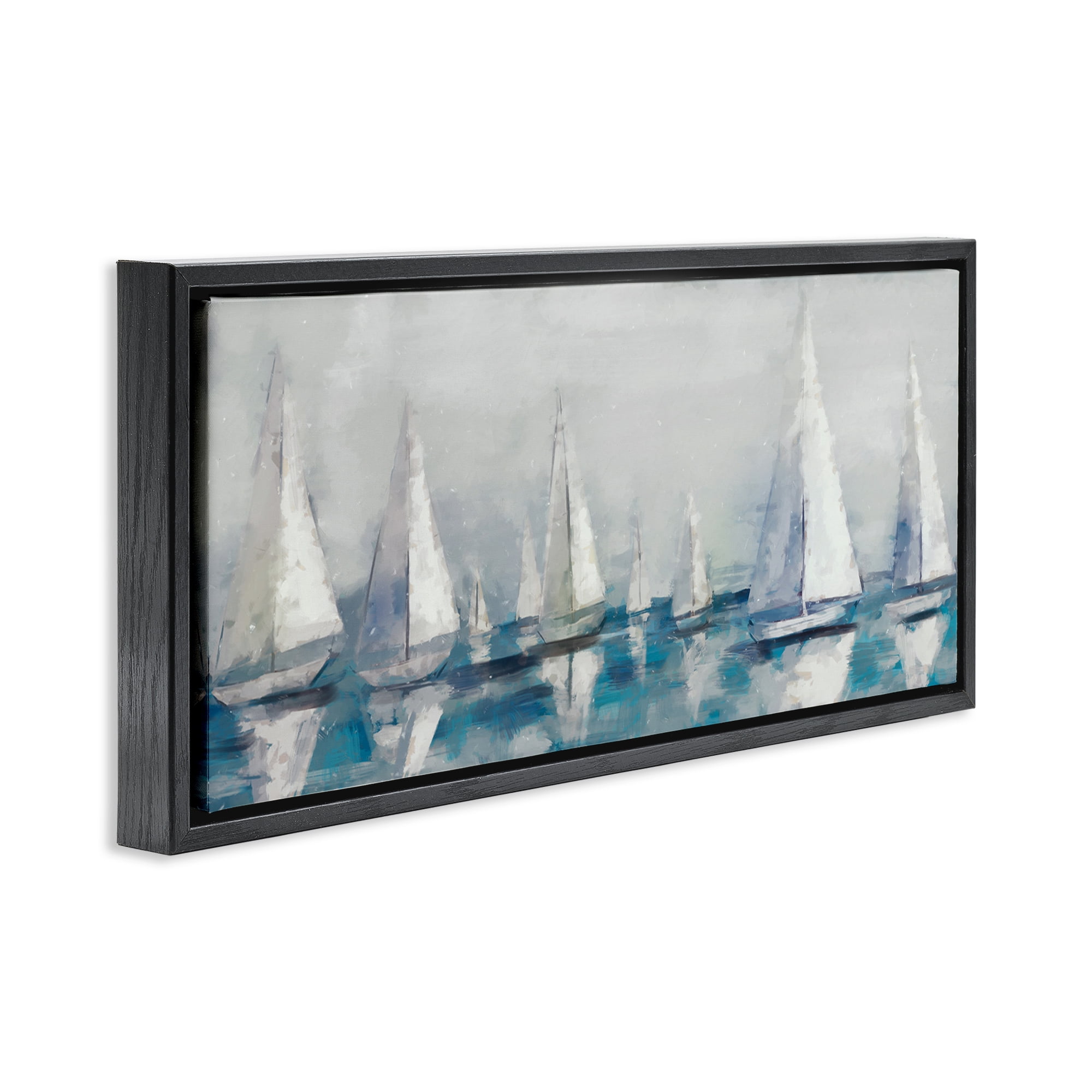 Stupell Industries Sailing Fleet Boats Transportation Painting Black Floater Framed Canvas Art Print Wall Art, 25 x 11