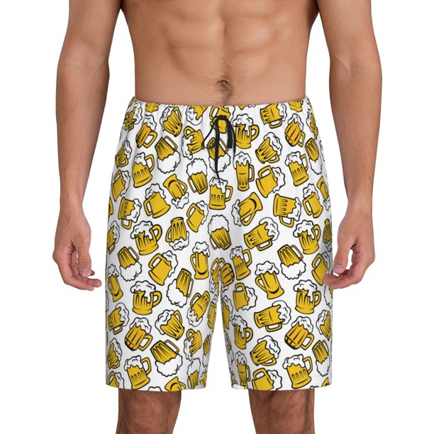 Balery Beer Pantalones cortos de pijama de punto de algodón para hombre con cinturilla y bolsillos-Medium