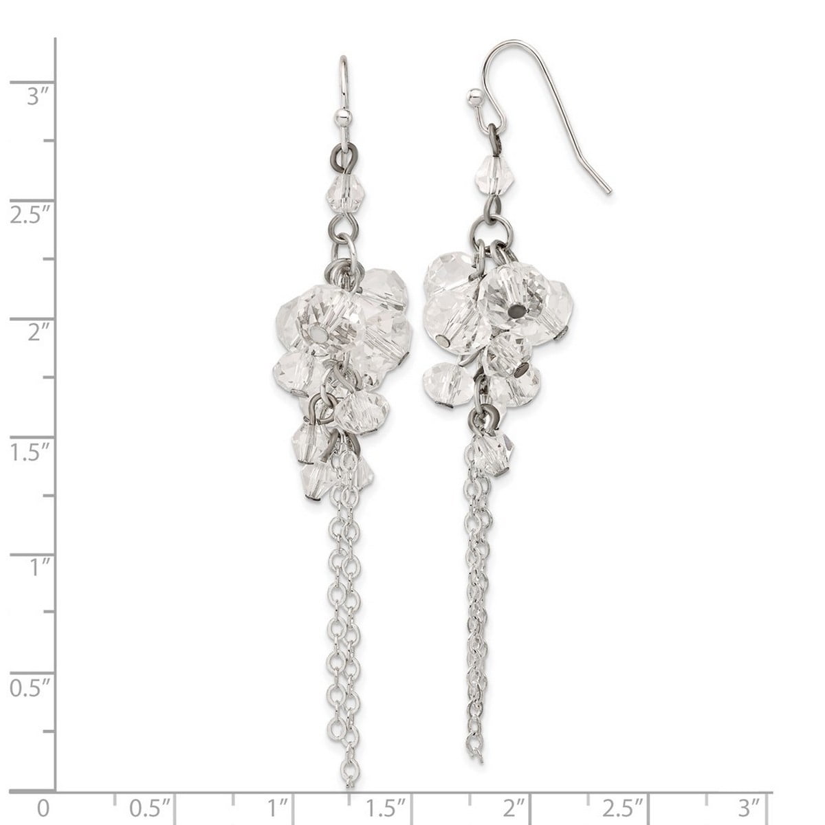Silver-tone Shepherd hook Clear Crystal Bead Cluster Drop Earrings 70x20mm Wide Dangle Earring for Women
