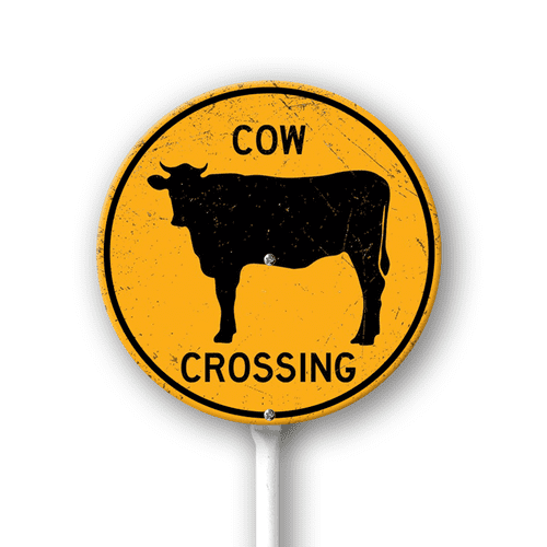 Eveokoki Cow Crossing Round Sign with Metal Stake -9.2x9.2inch Lawn Signs Sturdy Aluminum Retro Sign for Outdoor Use Waterproof Signs Outdoor Decor for Yard Grass Garden