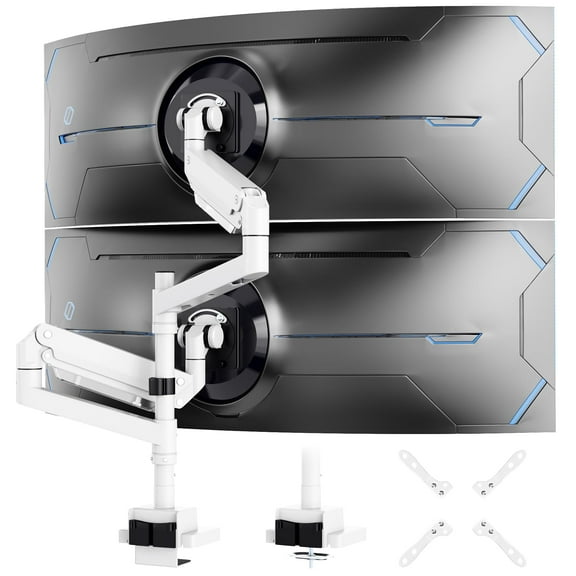 PUTORSEN 24-57 inch Dual Vertical Monitor Mount, Heavy Duty Monitor Arm for 2 Monitors, up to 59.4 lbs, Extra Tall/Wide Adjustable, Premium Aluminum Dual Monitor Desk Mount, VESA 75x75-200x200 mm