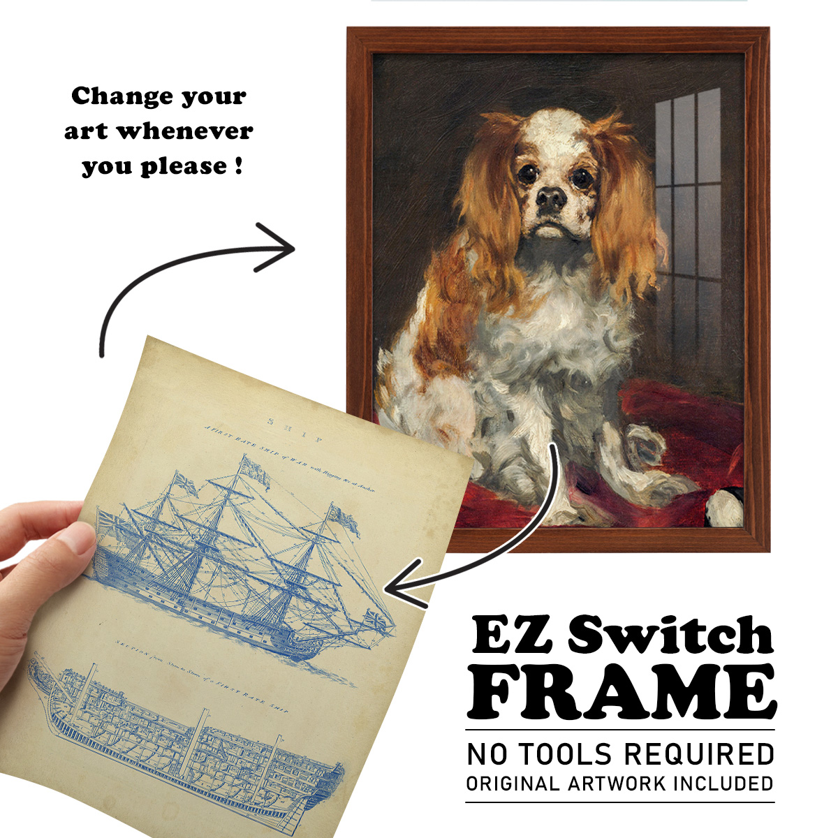 Vintage Ship Blueprint -Framed Print w/glass-Chestnut