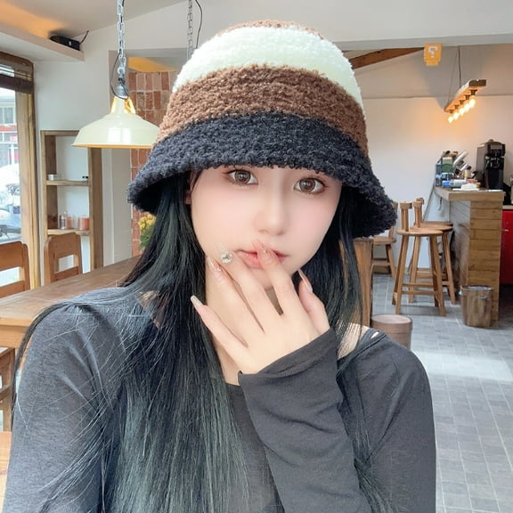 SikaFu Autumn And Winter Stripe Color Matching Handmade Knitted Hats Female Version Of The New Basin Hat Ins, Warm Wool Cap