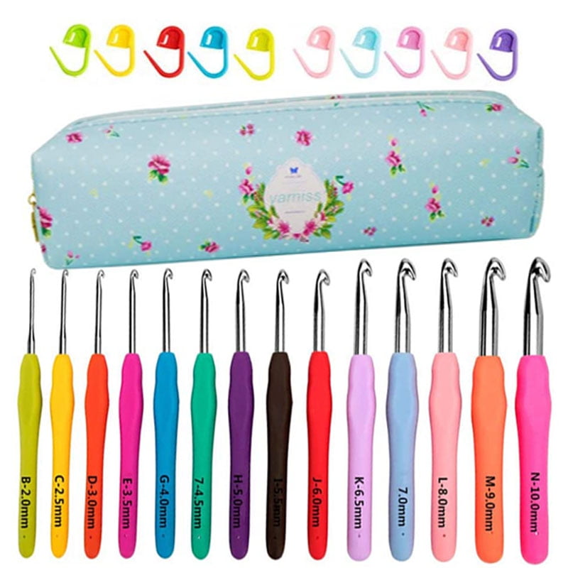 OUSITAID 14 Sizes Crochet Hooks Set,2mm(B)10mm(N) Ergonomic Crochet