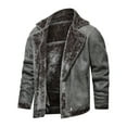 thumbnail image 2 of IROINNID Mens Faux Leather Deals Loose Camouflager Turn-down Collar Cardigan Warm Cotton Jacket,Gray, 2 of 9
