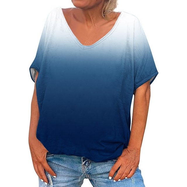 Posijego T-Shirts à Col en V pour Femmes, Chemise à Manches Courtes Imprimée, Pyjama Décontracté d'Été pour Femmes