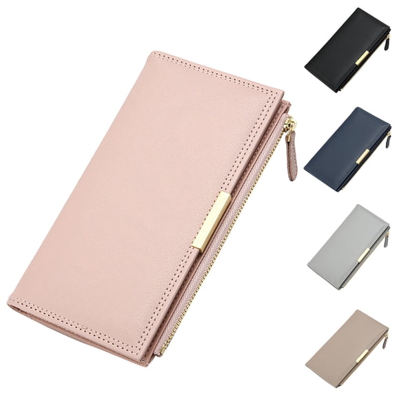 Modstep Women Leather Wallet Fashion Work Credit Card Holder RFID Blocking Bifold Wristlet Zipper Purse with ID Window Black