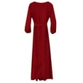 thumbnail image 4 of IROINNID Long Dress for Women Formal Wedding Guest Formal Dress Crewneck Lantern Long Sleeve Pullover Belt Solid Color Dress,Burgundy, 4 of 5