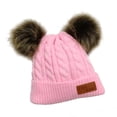 thumbnail image 1 of Kids Beanie Knit Double Pompom Hat for Children Birthday Casual Wear Pink 1Pack, 1 of 5