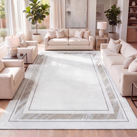 JONATHAN Y CARMEL 8 x 10 Area Rug, Athens Border Marble Pattern - Silver/Gold, CAR102C-8