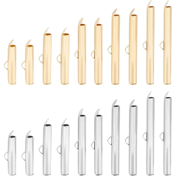 60pcs 2 Colors Stainless Steel Slide On End Clasp Tubes Crimp End Tube for Round Slider End Caps Crimp Tube Buckle Clasps for Bead Looms Seed Bead Multi-Strand Necklace Jewelry for making