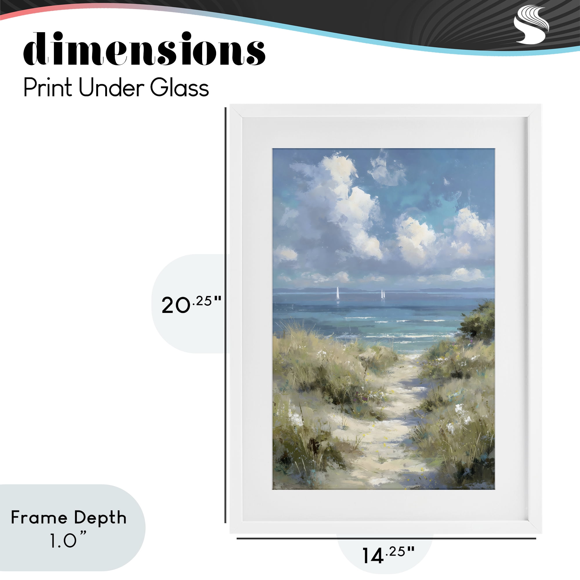 Stupell Industries Impressionist Clouds over Beach Path White Framed Print Under Glass, design by Petal Prints Design