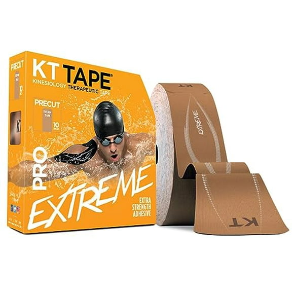 KT Tape PRO Extreme, Synthetic Jumbo Kinesiology Athletic Tape, 150 Count, 10â Precut Strips, Titan Tan