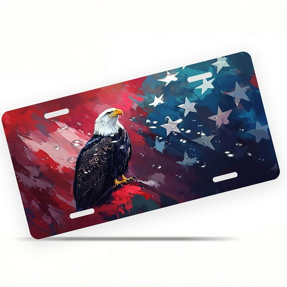 License Plate, Patriotic Perched Eagle Decorative Front,Personalized Stainless Steel License Plate Cover For Men Women,12.2" X 6.2"