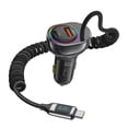 thumbnail image 3 of USB C 60W Super Fast Car Charger with Type C Coiled Cable 3-Port Cigarette Lighter USB Charger with Digital Display, 3 of 5