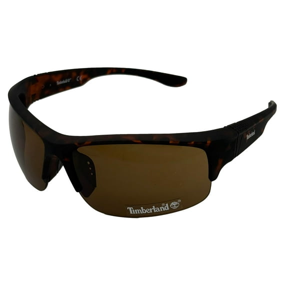 Timberland Sunglass Mens Mt Tort Plastic Rectangle Wrap Brown Lens TB7199 52E