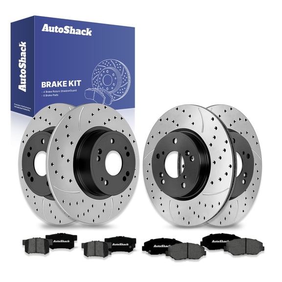 AutoShack Front & Rear Drilled & Slotted Brake Rotors Premium Ceramic Brake Pads | Replacement for 2015 Honda Civic 1.8L FWD. | E-Coated | 12-PC Brake Kit | ShadowGuard