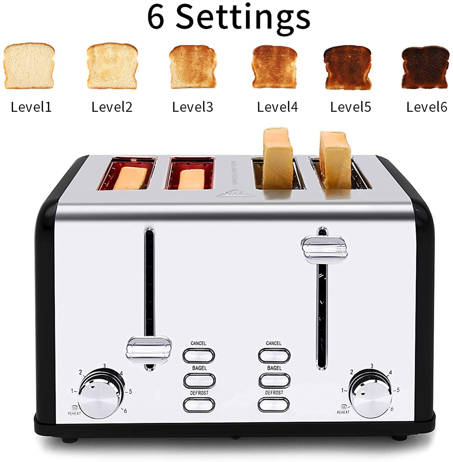 9 Bread Shade Settings and 6 Pre-set programs，Bagel/Defrost/Reheat/Cancel Function Extra Wide Slots Removable Crumb Tray Willsence 2 Slice Toaster Stainless Steel with Digital LCD Display 900W Silver 