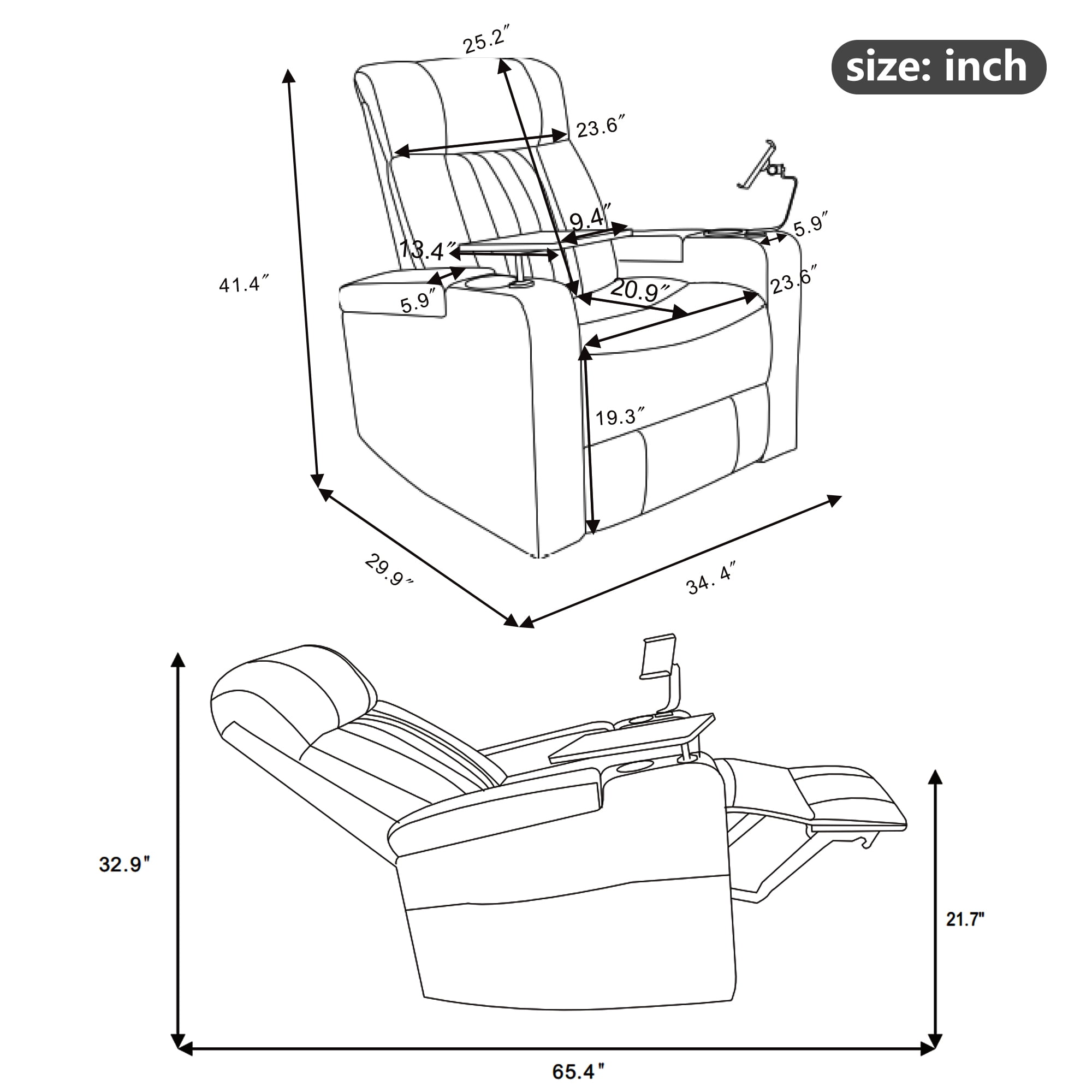 Harper & Bright Designs PU Power Swivel Recliner with Cup Holder, Home Theater Seating with Hidden Arm Storage and LED Light Strip, Grey