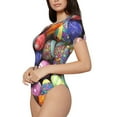 thumbnail image 2 of KLL Women 's Crew Neck Bodysuit Jumpsuits Easter Eggs1 Print Short onesies Stretch T Shirts, 2 of 7