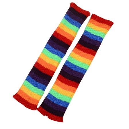 

OOKWE Women Student Knit Leg Warmers Crochet Ribbed Rainbow Striped Lolita Boot Socks