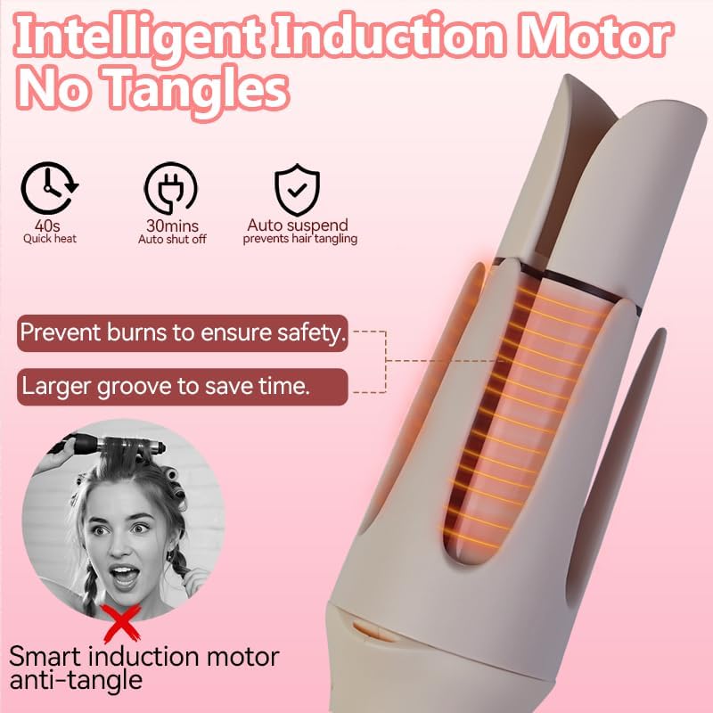 Automatic Hair Curler with 4 Temperature Settings, Auto-Rotating Ceramic Curling Iron with Anti-Tangle & Anti-Scald Design