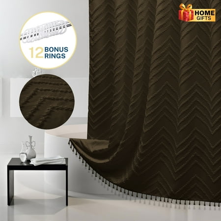 Siiluminisoy Brown Boho Shower Curtain Fabric, Heavy-Duty Mold/Mildew-Resistant,Water-Repellent, Machine-Washable,Chevron Textured Design,72 x 72