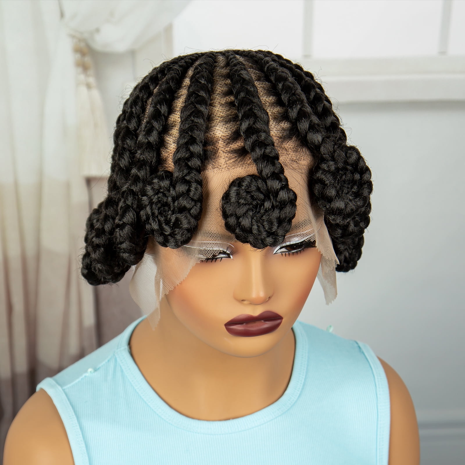 8 Inches Synthetic Twist Braided Wigs Lightweight Full HD Lace Handmade Braiding Wig with Baby Hair Black Short Cornrow Bantu Lace Frontal Braids Wig