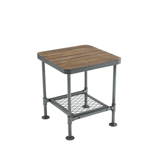 Boraam Newport End Table with Natural Wood and Industrial Gray Metal Finish