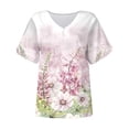 thumbnail image 4 of RKZDSR Womens Hollow Out Short Sleeve Tshirts Floral Print Summer Dressy Casual Blouse Button V Neck Loose Shirts Fall Fashion Comfy Cute Tops Pink M, 4 of 5