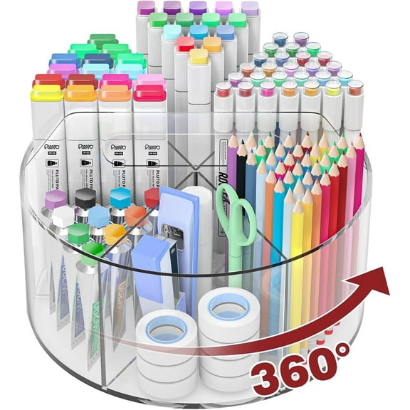 Acrylic Pen Holder 360-Degree Rotating Pencil Organizer