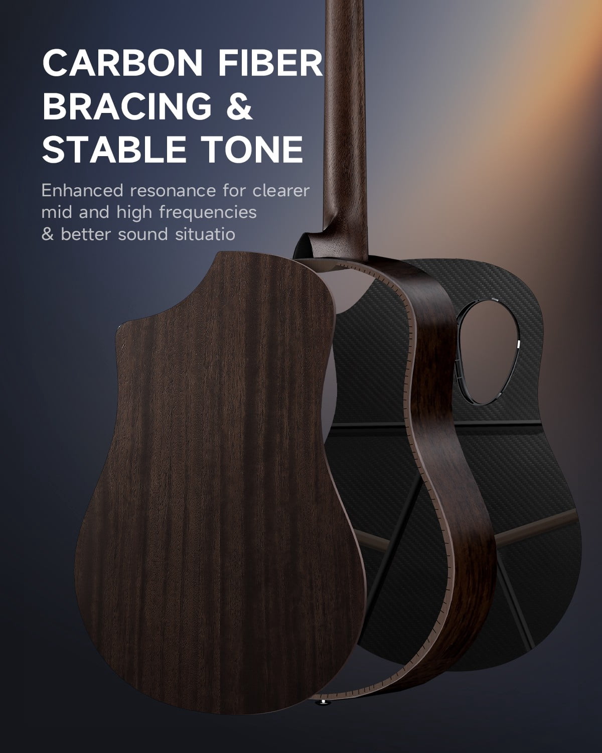 Donner RISING-G2 38" Acoustic Electric Guitar Black Carbon Fiber Beginner Kit