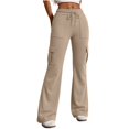 thumbnail image 5 of Endives Women's Cargo Pants High Waist Flare Pants Casual Trousers with Multi Pockets Elastic Drawstring Waist Solid Color Work Pants for Women, 5 of 6