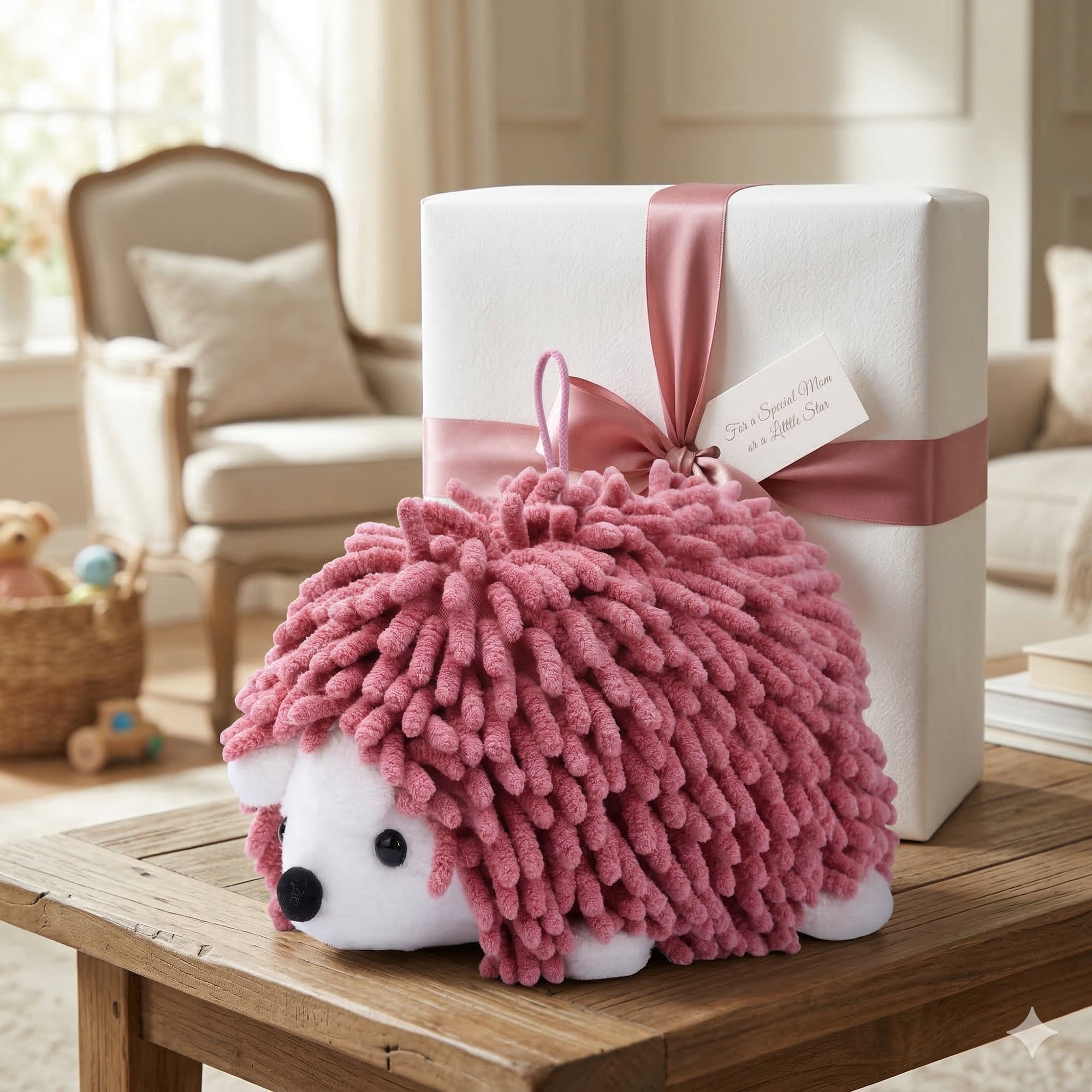 Unique Bargains Cute Animal Chenille Hanging Hand Towel for Kitchen Rose Red 10" x 6"