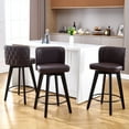 thumbnail image 4 of TEWLOSS 3 Brown Counter Stools 27.5" - Swivel PU Leather with Tufted Back, Wood Base, 4 of 10