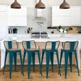 thumbnail image 3 of Andeworld Bar Stools Set of 4 Counter Height Stools Industrial Metal Barstools with Wooden Seats( 30 Inch, Distressed Teal), 3 of 10