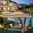 thumbnail image 6 of COBIZI 12'x12' Pop-up Gazebo Patio Gazebo Outdoor Gazebo Canopy with Mosquito Netting Patio Tent Backyard Canopy with 2-Tiered Vented Top 3 Adjustable Height and 144 Square Ft of Shade, Brown, 6 of 18