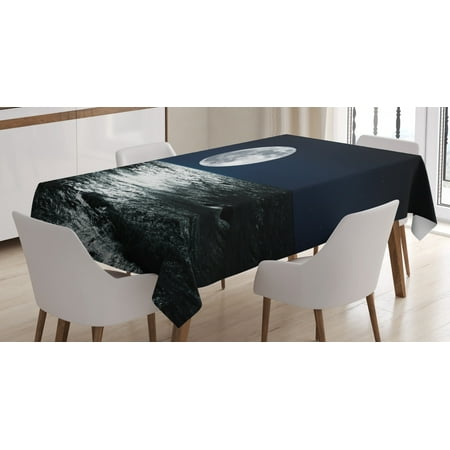 

Moon Tablecloth Big Moon and Its Reflection on the Sea Open Sky Ethereal Drawing Style Rectangular Table Cover for Dining Room Kitchen 52 X 70 Inches Dark Blue Black White by Ambesonne